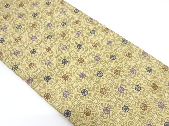 アンティーク　蜀江紋に花模様織り出し全通袋帯（着用可）